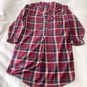 Logan Hill | 100% Cotton Long Sleeve Burgundy/Navy Plaid Sleepshirt | Size M